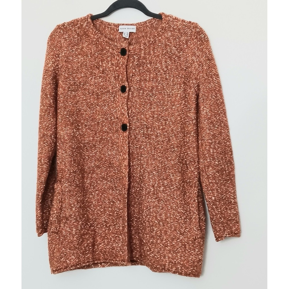 Susan Graver Sweater Women's Size XXS‎ Orange Marled Knit Button-Front Cardigan